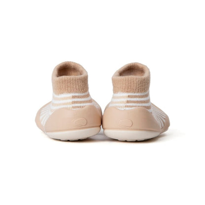 Komuello Half Stripe Tan Baby Rubber Sole Sock Shoes Komuello Half Stripe Tan Baby Rubber Sole Sock Shoes 