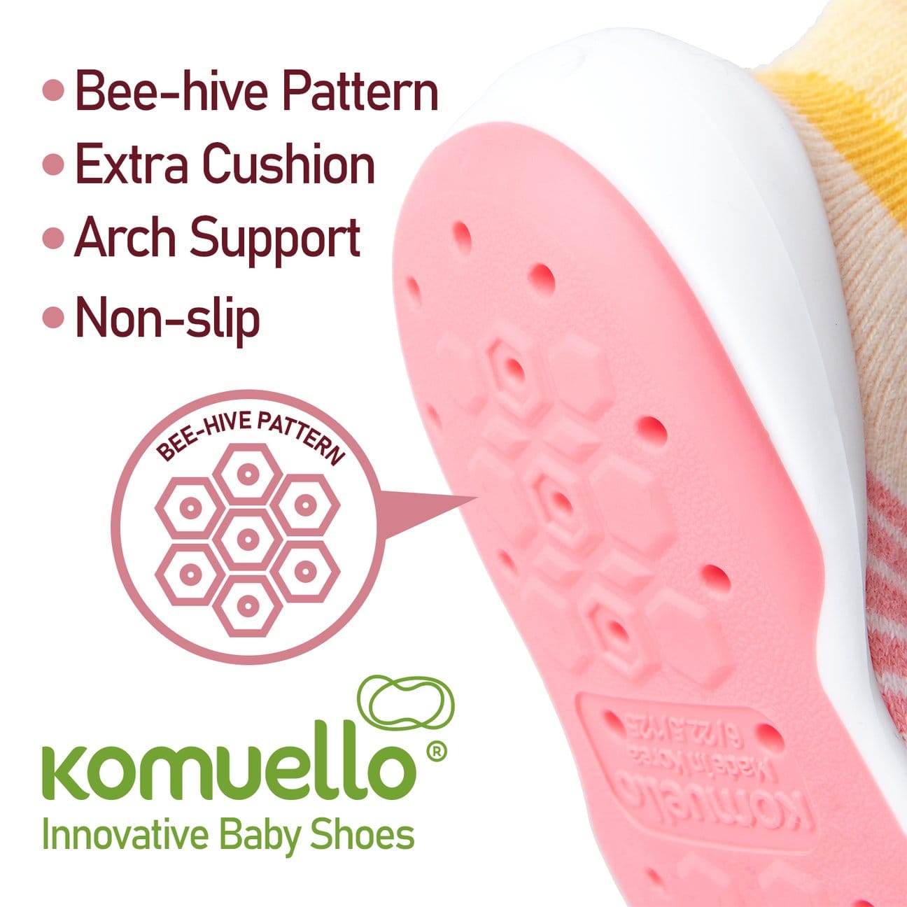Komuello Cute Peach Baby Rubber Sole Sock Shoes Komuello Cute Peach Baby Rubber Sole Sock Shoes 