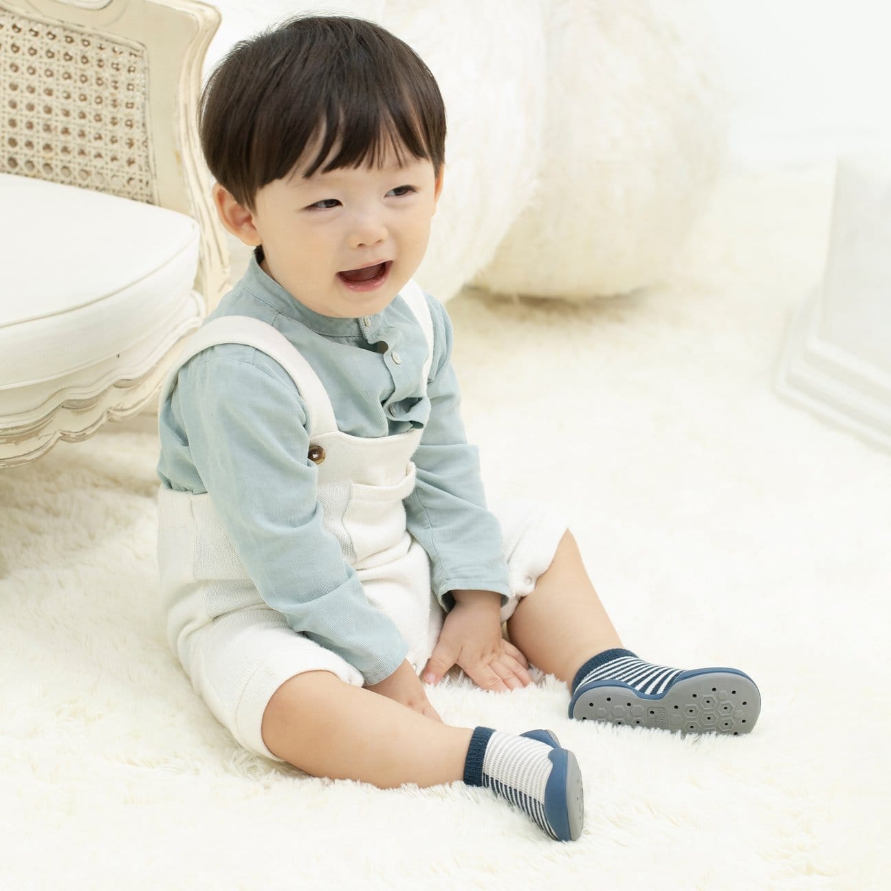 Komuello Half Stripe Navy Baby Rubber Sole Sock Shoes Komuello Half Stripe Navy Baby Rubber Sole Sock Shoes 