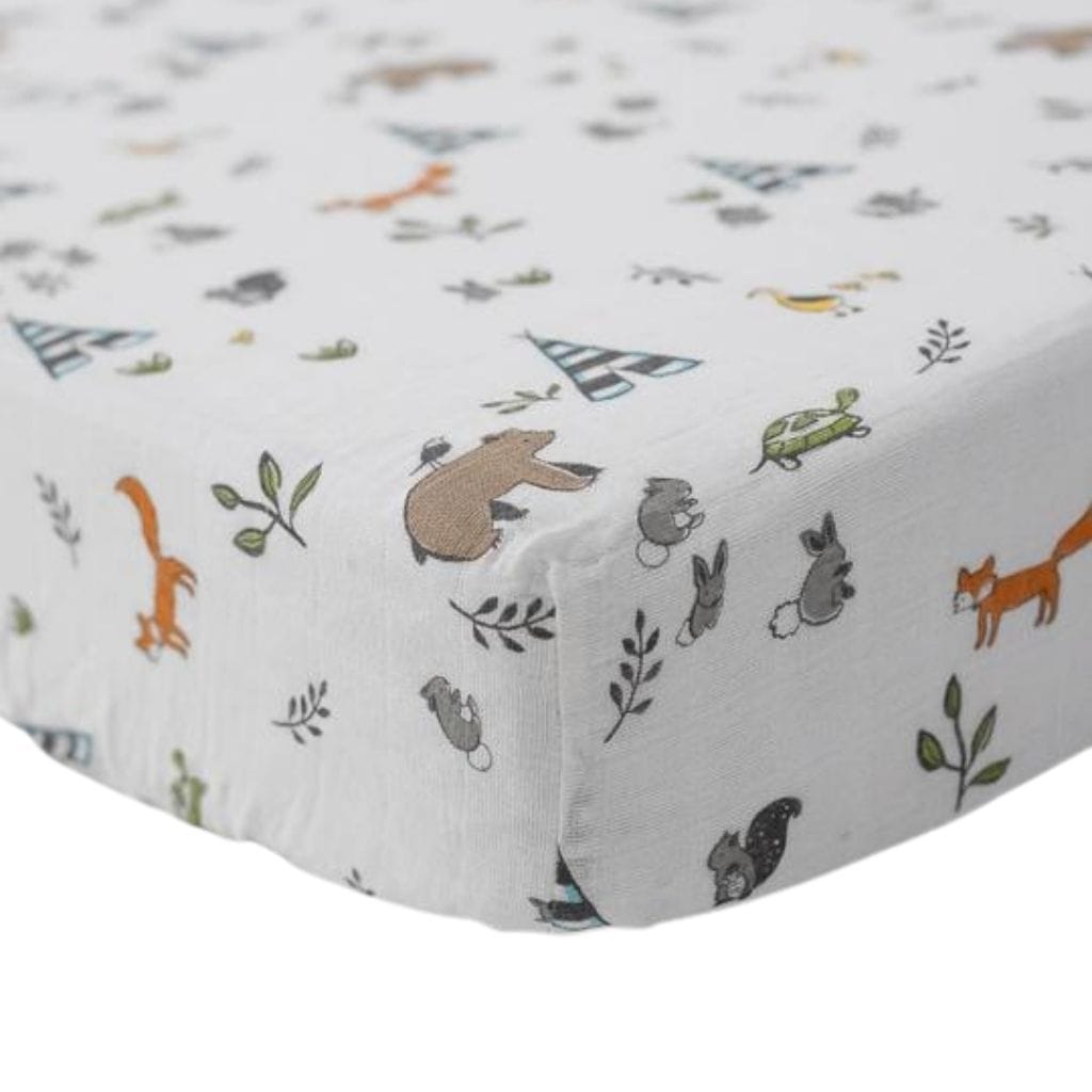 Little Unicorn Cotton Muslin Fitted Cot Sheet - Forest Friends Little Unicorn Cotton Muslin Fitted Cot Sheet - Forest Friends 