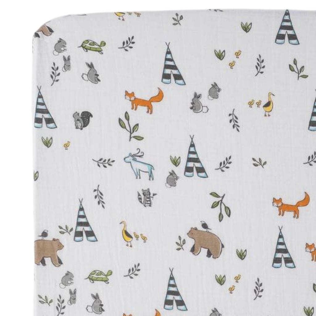 Little Unicorn Cotton Muslin Fitted Cot Sheet - Forest Friends Little Unicorn Cotton Muslin Fitted Cot Sheet - Forest Friends 