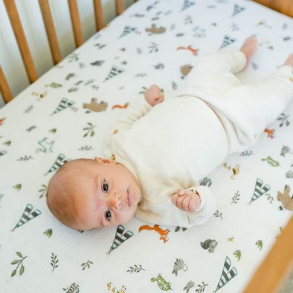 Little Unicorn Cotton Muslin Fitted Cot Sheet - Forest Friends Little Unicorn Cotton Muslin Fitted Cot Sheet - Forest Friends 