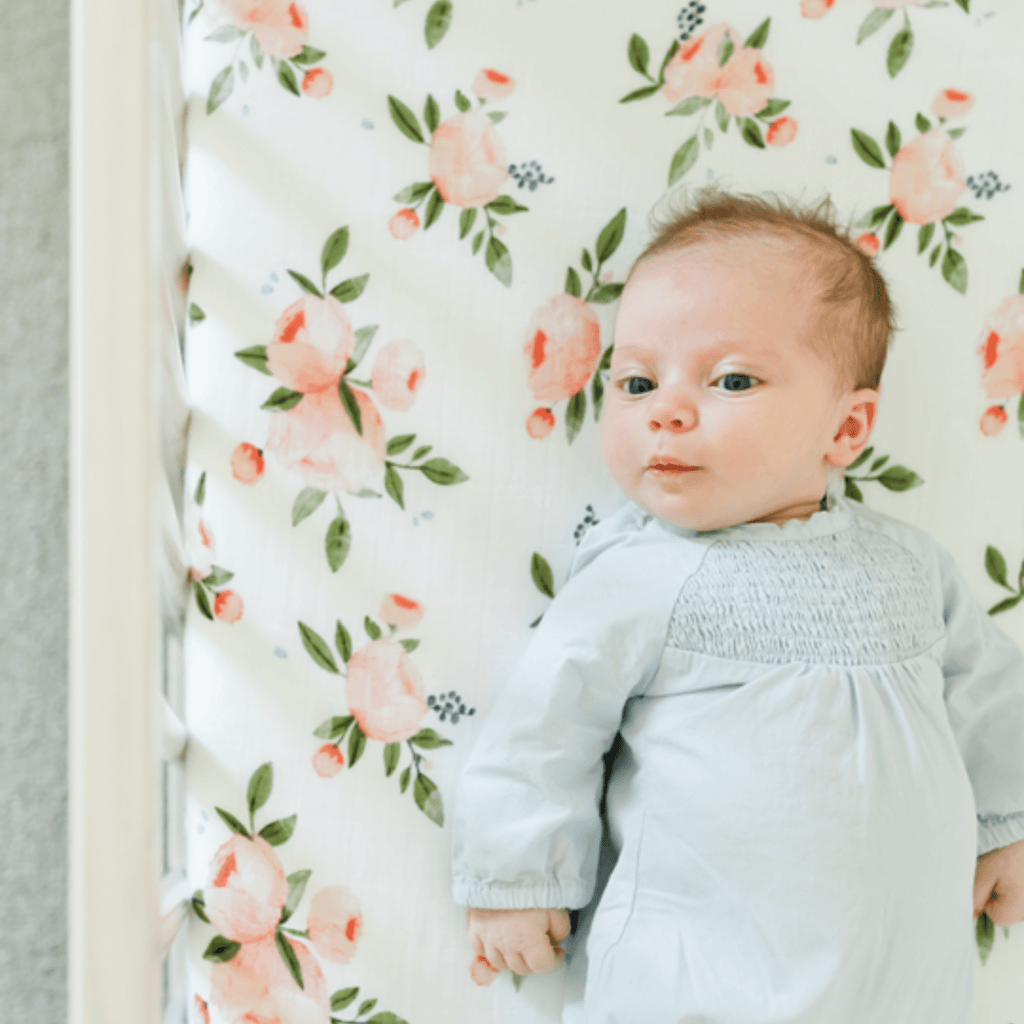 Little Unicorn Cotton Muslin Fitted Cot Sheet - Watercolor Roses Little Unicorn Cotton Muslin Fitted Cot Sheet - Watercolor Roses 