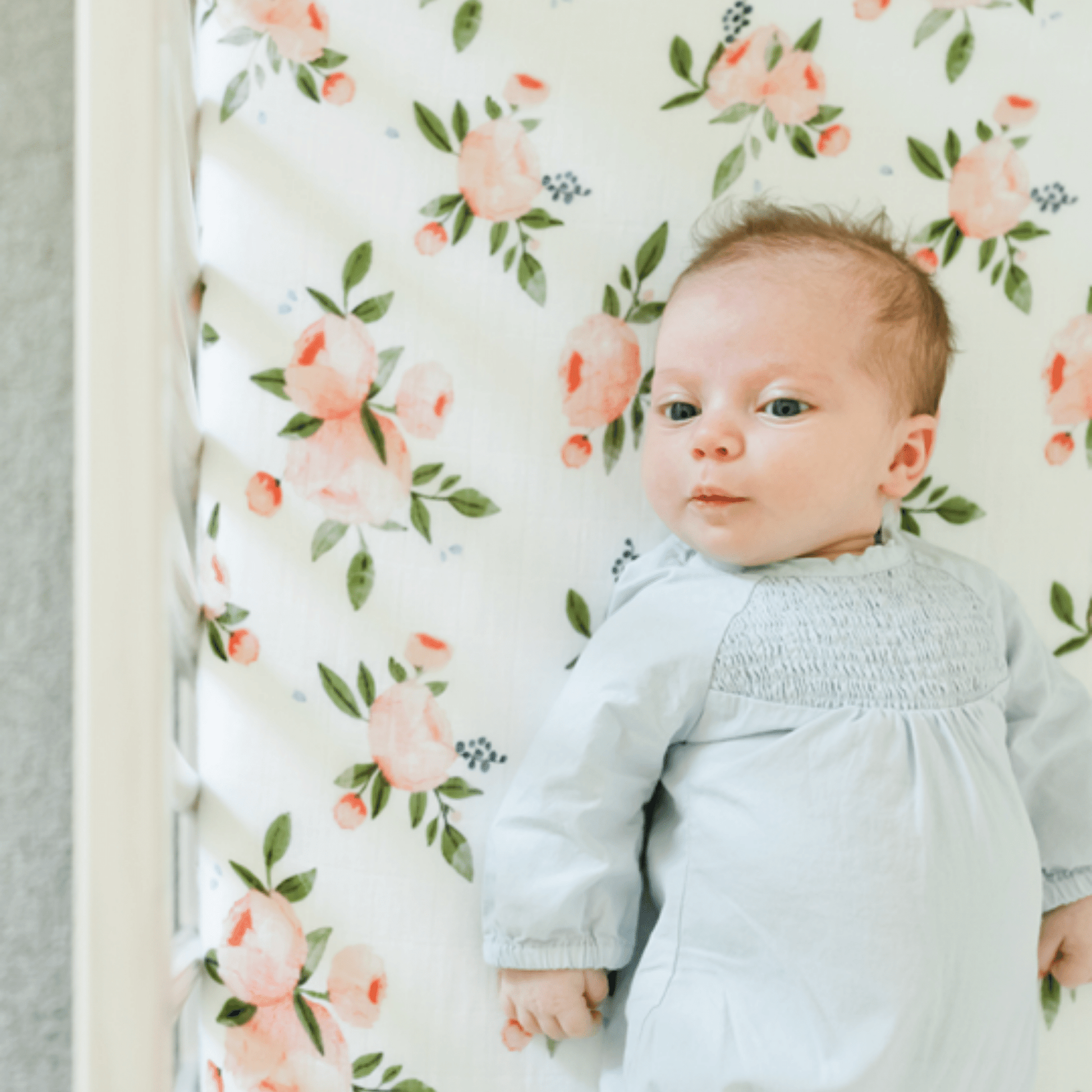 Little Unicorn Cotton Muslin Fitted Cot Sheet - Watercolor Roses Little Unicorn Cotton Muslin Fitted Cot Sheet - Watercolor Roses 