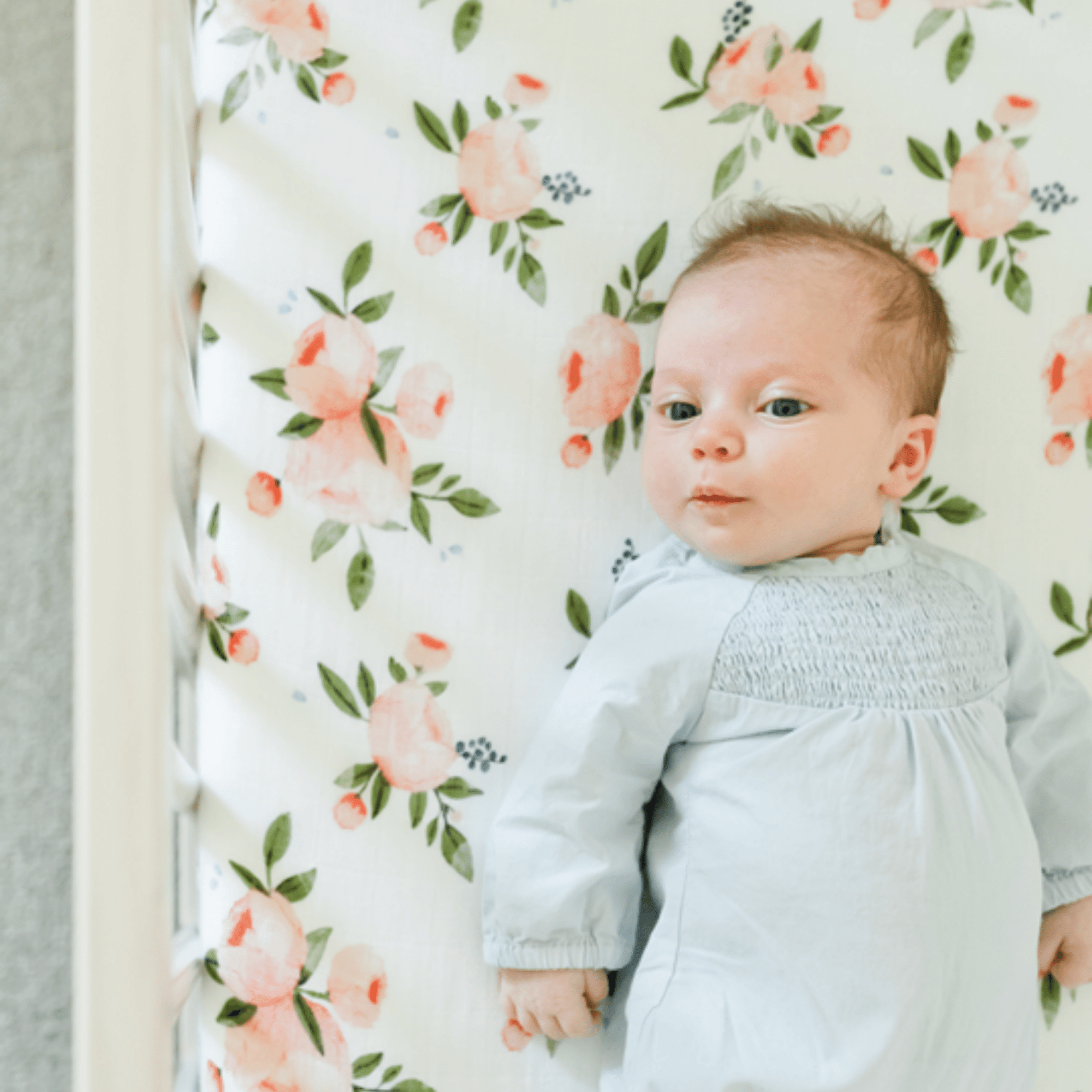 Little Unicorn Cotton Muslin Fitted Cot Sheet - Watercolor Roses Little Unicorn Cotton Muslin Fitted Cot Sheet - Watercolor Roses 