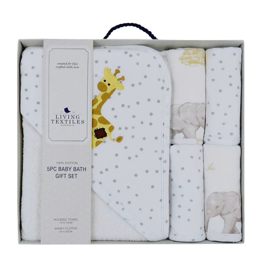 Living Textiles Pitter Patter Giraffe 5pc Bath Gift Set Living Textiles Pitter Patter Giraffe 5pc Bath Gift Set 