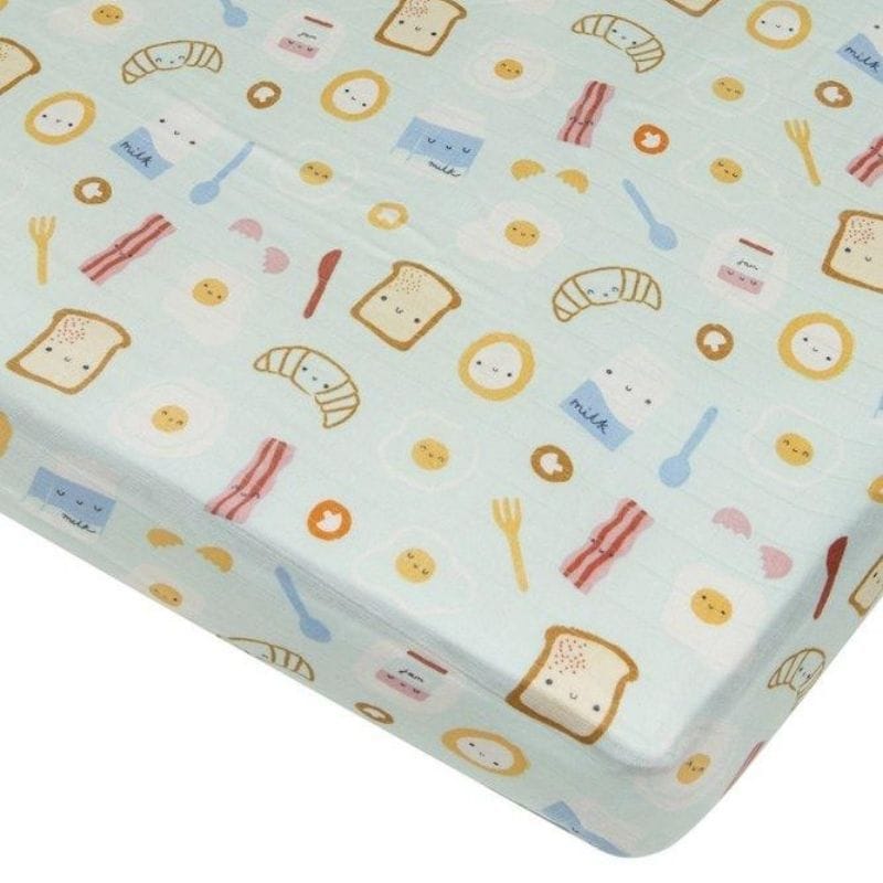 Loulou Lollipop Muslin Fitted Cot Sheet - Breakfast Loulou Lollipop Muslin Fitted Cot Sheet - Breakfast 