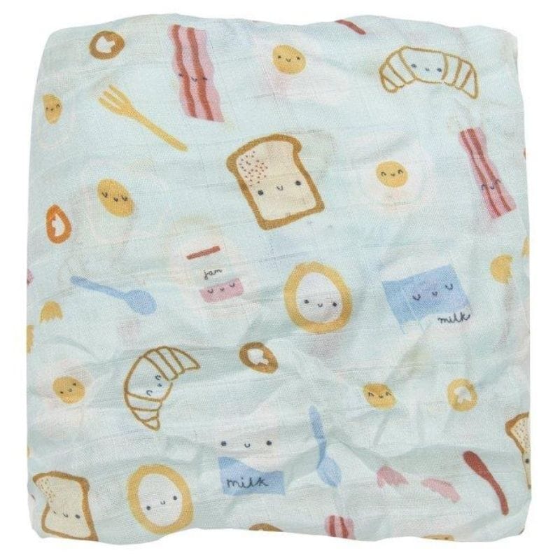 Loulou Lollipop Muslin Fitted Cot Sheet - Breakfast Blue 