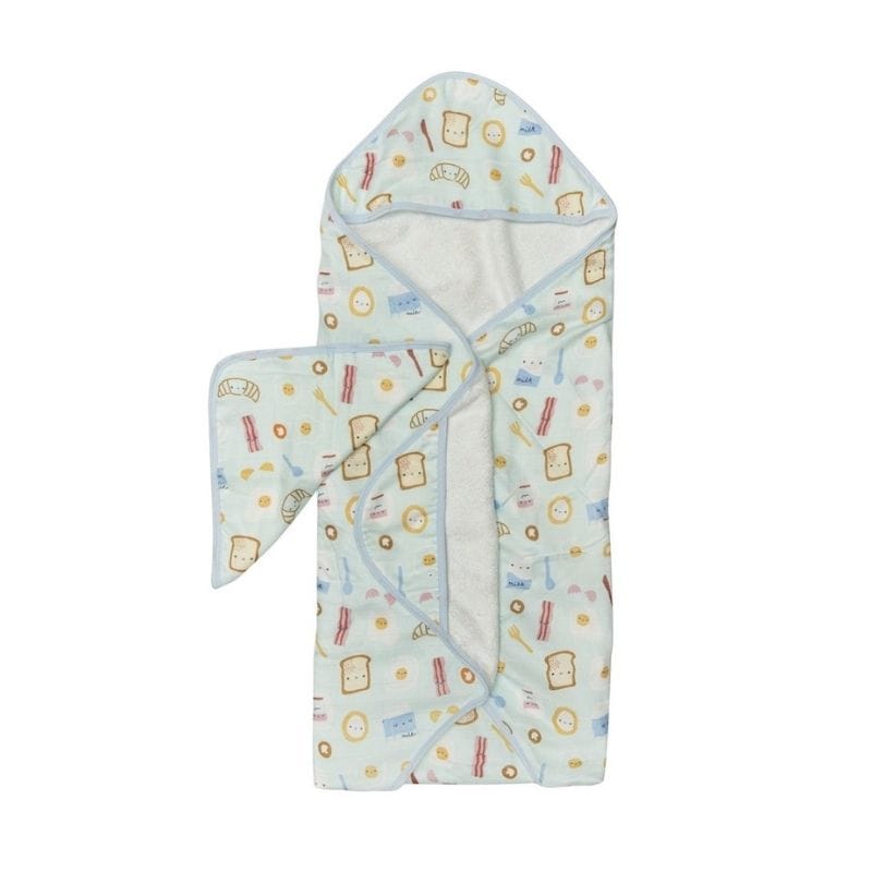Loulou Lollipop Muslin Hooded Baby Towel Set - Breakfast Blue Loulou Lollipop Muslin Hooded Baby Towel Set - Breakfast Blue 