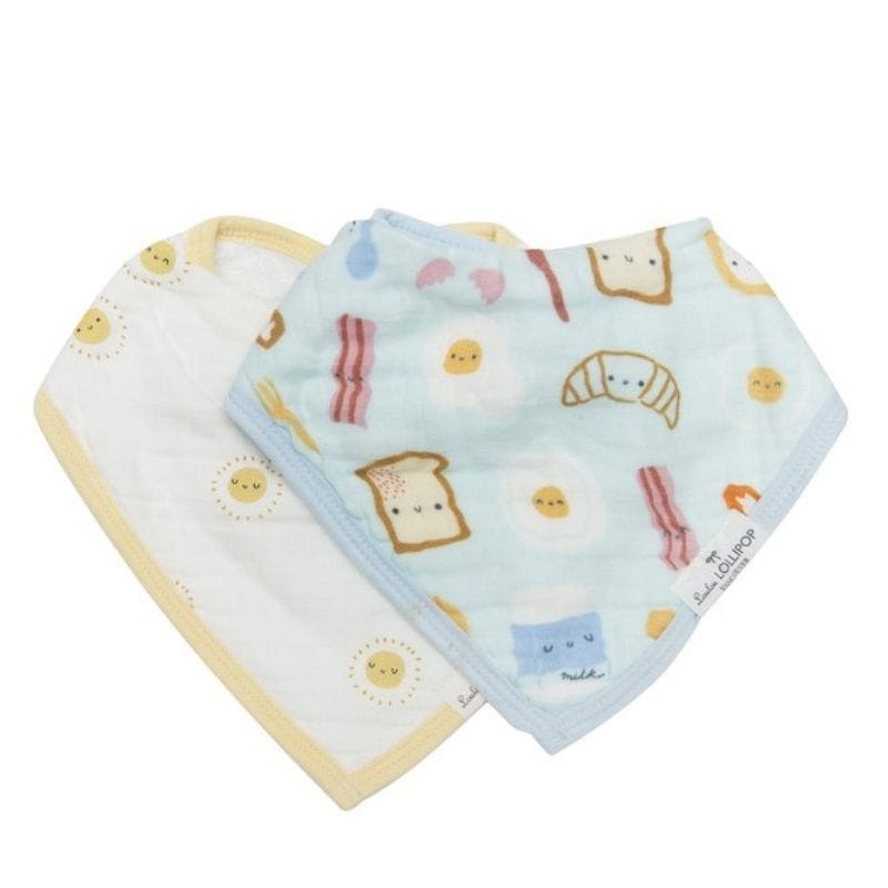 Loulou Lollipop Muslin Bandana Drool Bib Set - Breakfast Blue Loulou Lollipop Muslin Bandana Drool Bib Set - Breakfast Blue 