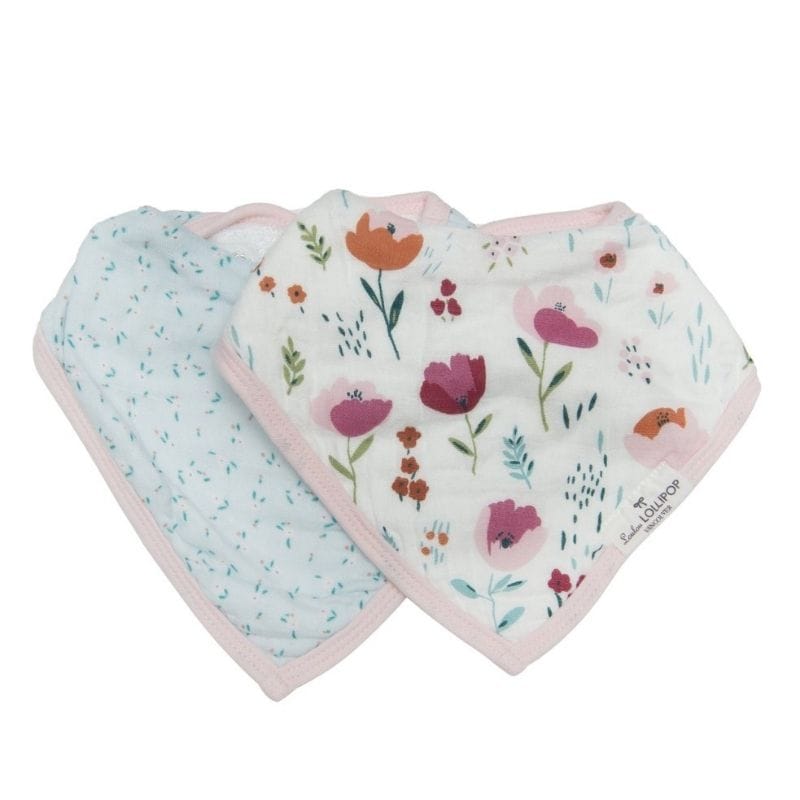 Loulou Lollipop Muslin Bandana Drool Bib Set - Rosey Bloom Loulou Lollipop Muslin Bandana Drool Bib Set - Rosey Bloom 