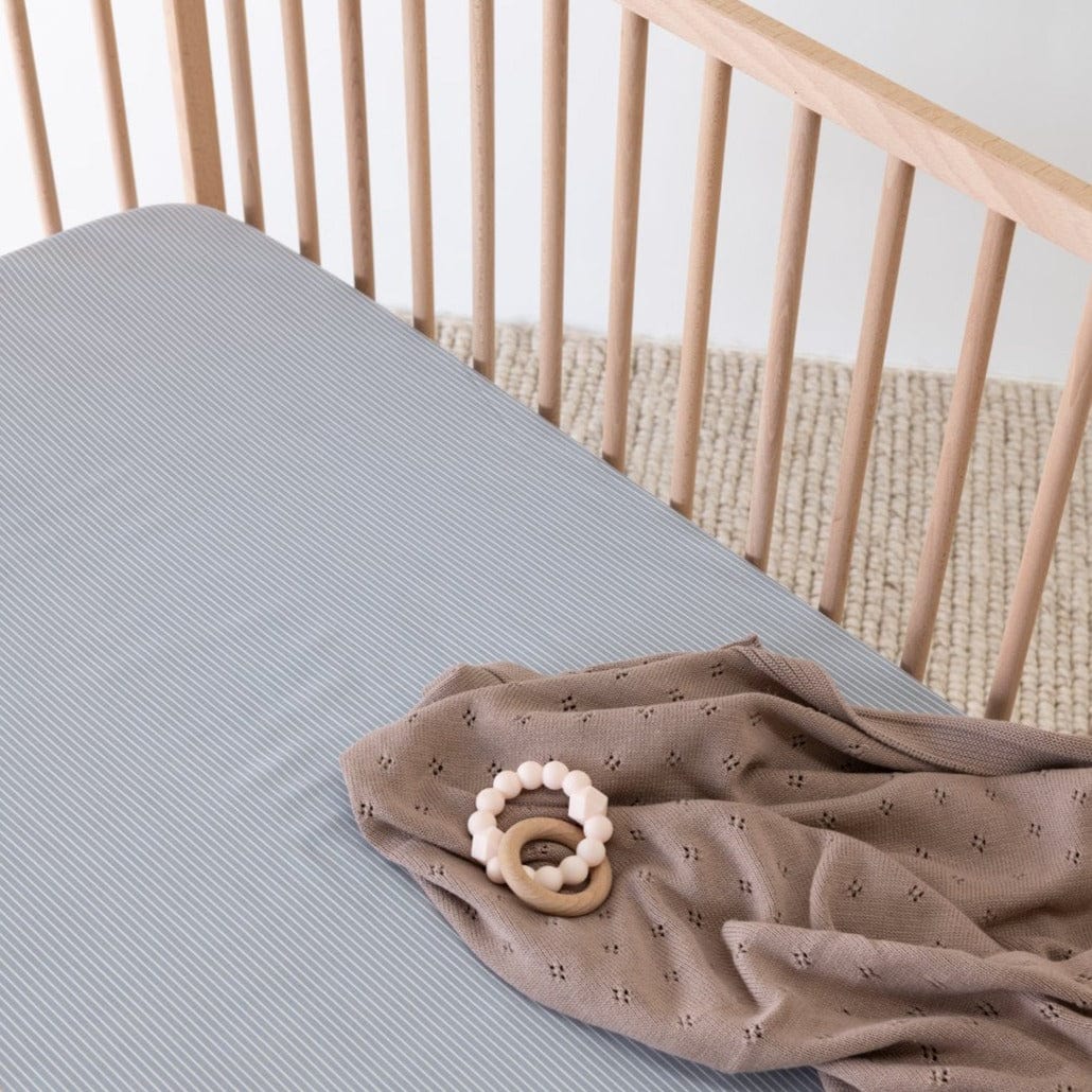 Mulberry Threads 100% Organic Bamboo Cot Fitted Sheet Dusty Blue Stripe MTC-OB-01-1-BCS-FIT-DBL