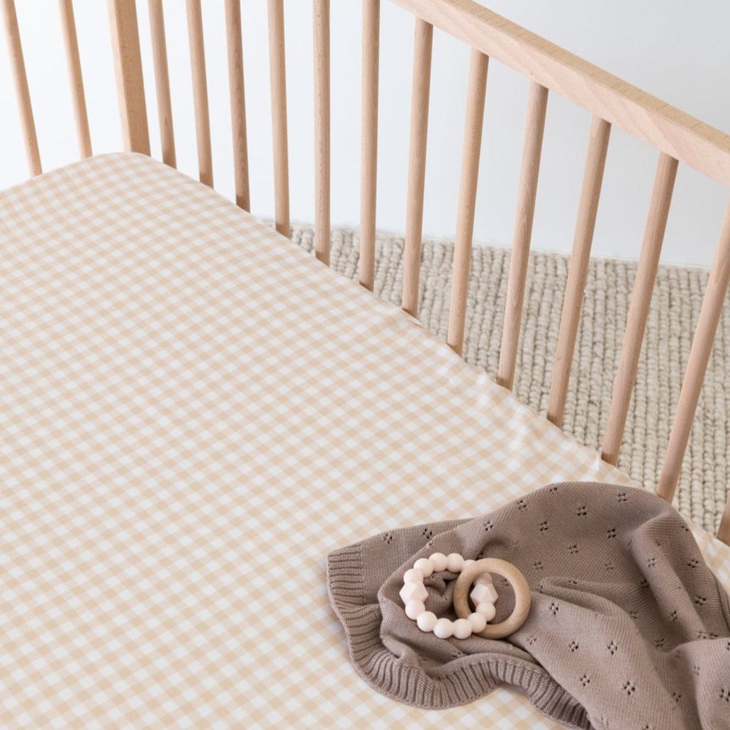 Mulberry Threads 100% Organic Bamboo Cot Fitted Sheet Oat Gingham MTC-OB-01-1-BCS-FIT-OGI