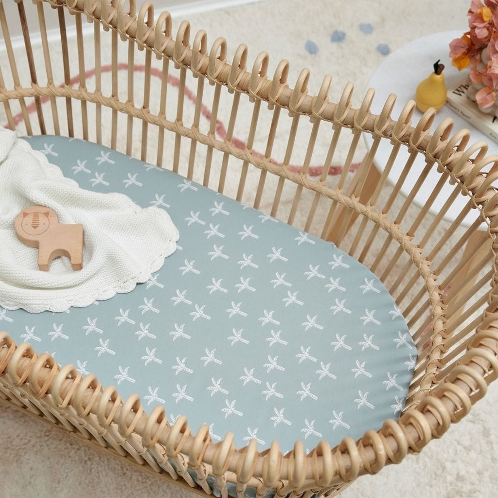 Mulberry Threads 100% Organic Bamboo Bassinet Fitted Sheet Sage Palms MTC-OB-01-11-BBS-FIT-SPA