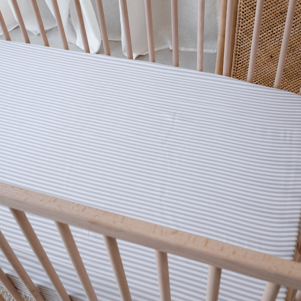 Mulberry Threads 100% Organic Bamboo Cot Fitted Sheet Fog Stripe MTC-OB-01-1-BCS-FIT-FOGS
