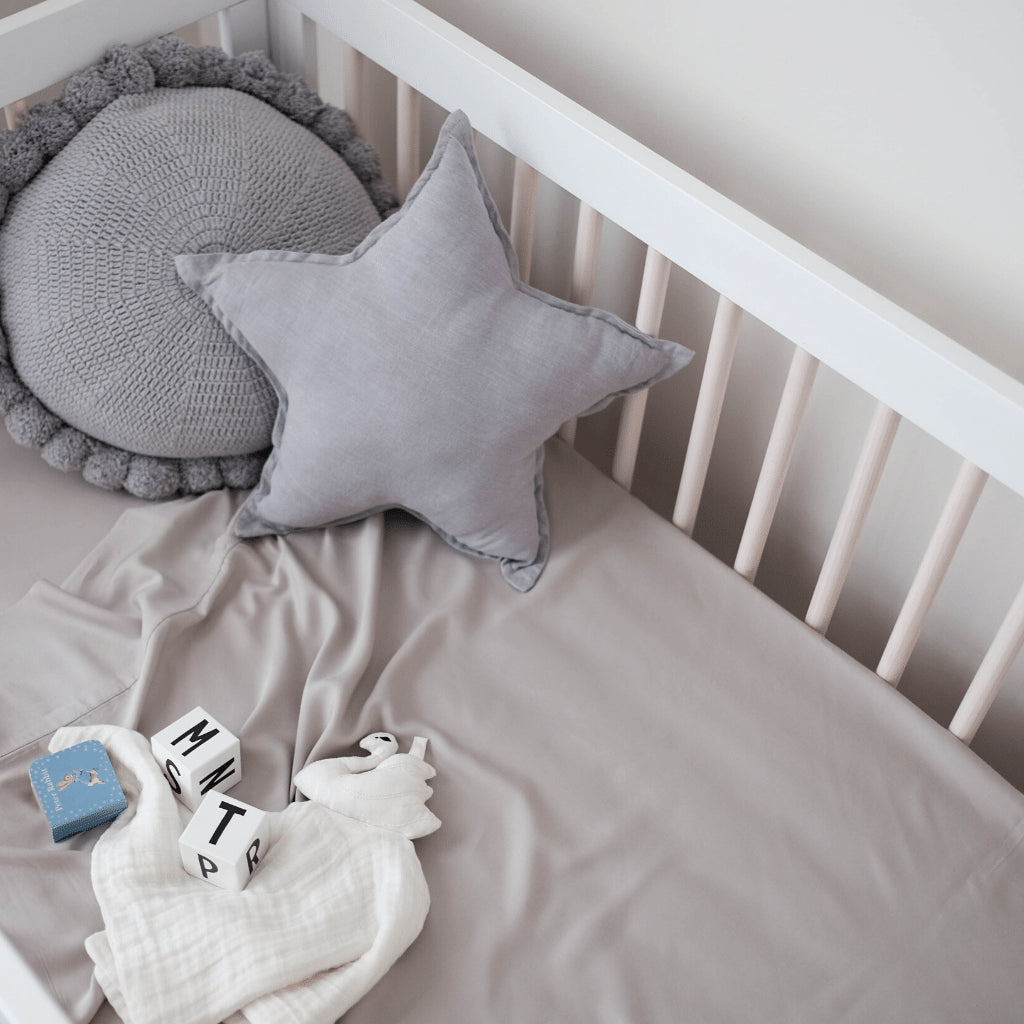 Mulberry Threads 100% Organic Bamboo Cot Fitted Sheet Silver MTC-OB-01-1-BCS-FIT-SIL