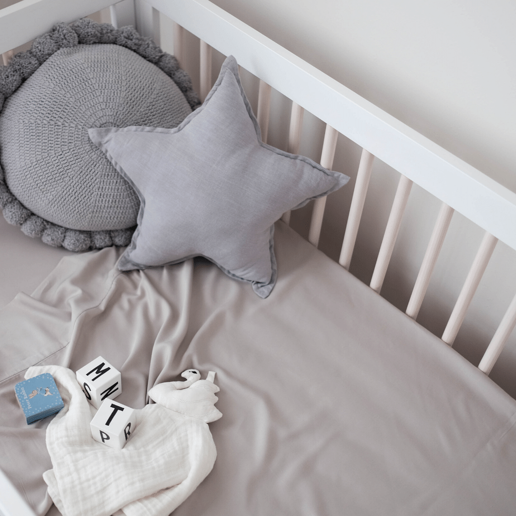 Mulberry Threads 100% Organic Bamboo Cot Fitted Sheet Silver MTC-OB-01-1-BCS-FIT-SIL