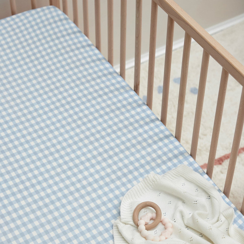 Mulberry Threads Bamboo Jersey Cot Fitted Sheet Blue Gingham MTC-01-13-JBC-FIT-BGI
