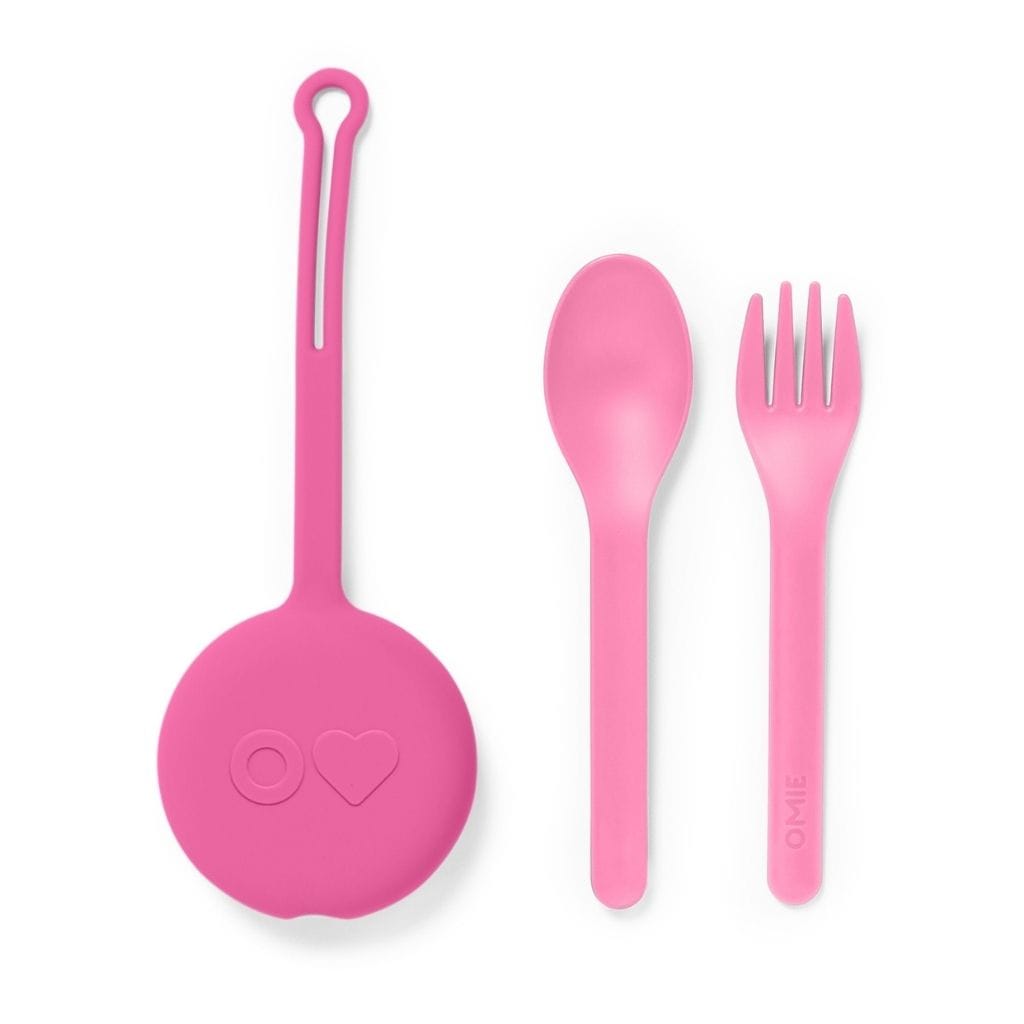 Omie Fork and Spoon Pod Set Bubble Pink OMIE-FSP-POD-PK