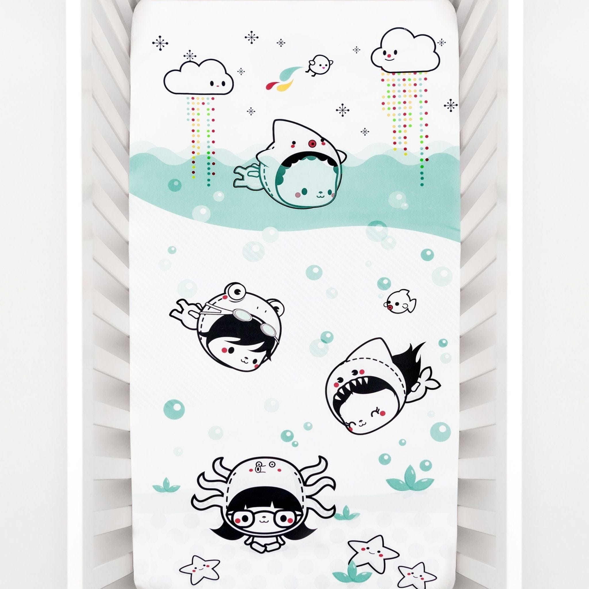 Rookie Humans Dive In Organic Fitted Cot Sheet Rookie Humans Dive In Organic Fitted Cot Sheet 