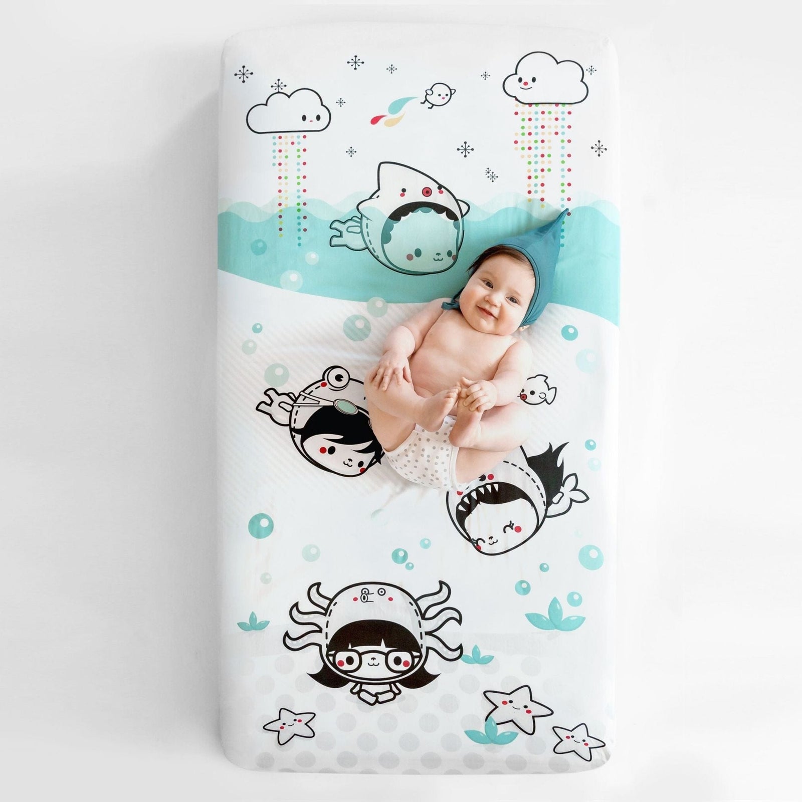 Rookie Humans Dive In Organic Fitted Cot Sheet Rookie Humans Dive In Organic Fitted Cot Sheet 