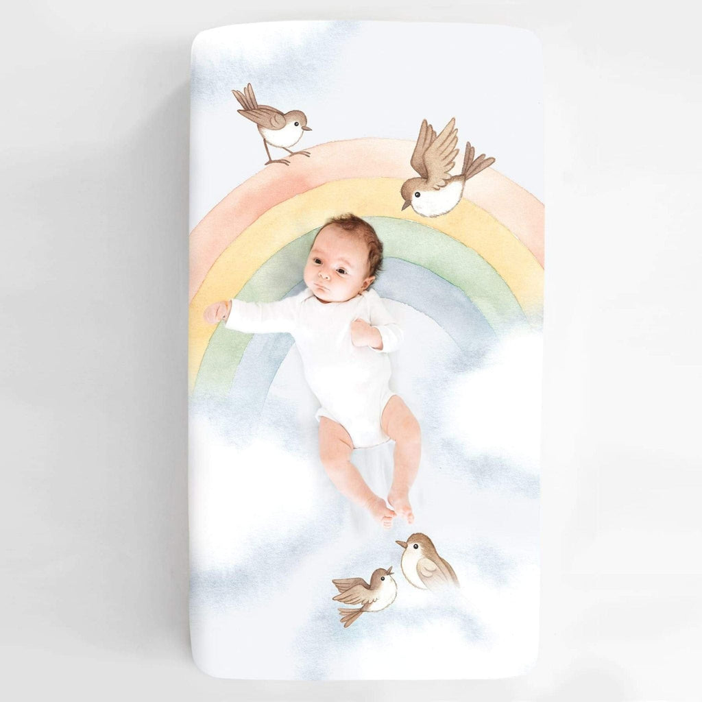 Rookie Humans Rainbow and Birds Fitted Cot Sheet Rookie Humans Rainbow and Birds Fitted Cot Sheet 