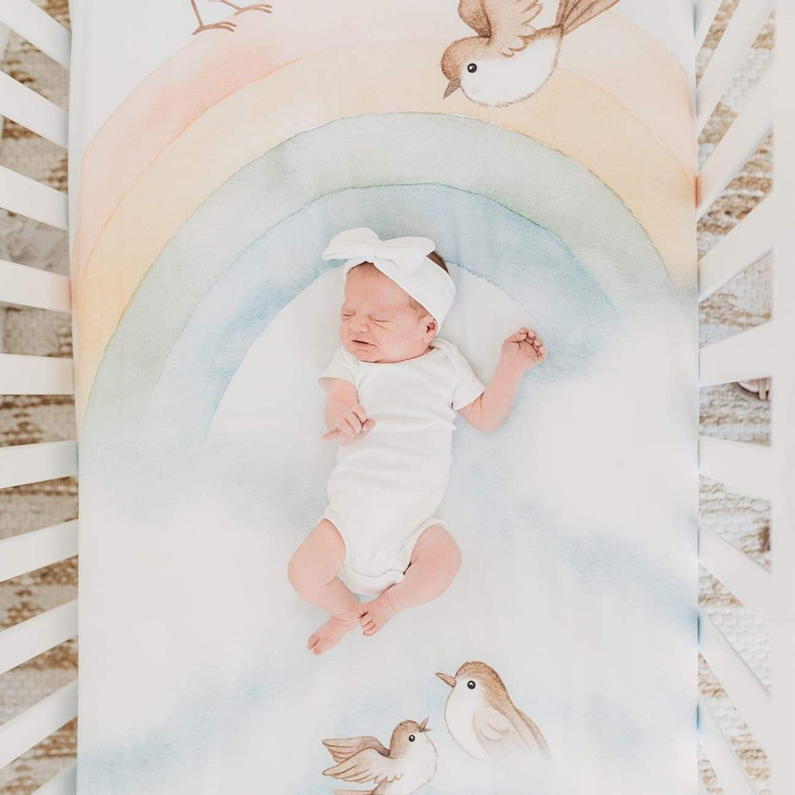 Rookie Humans Rainbow and Birds Fitted Cot Sheet Rookie Humans Rainbow and Birds Fitted Cot Sheet 