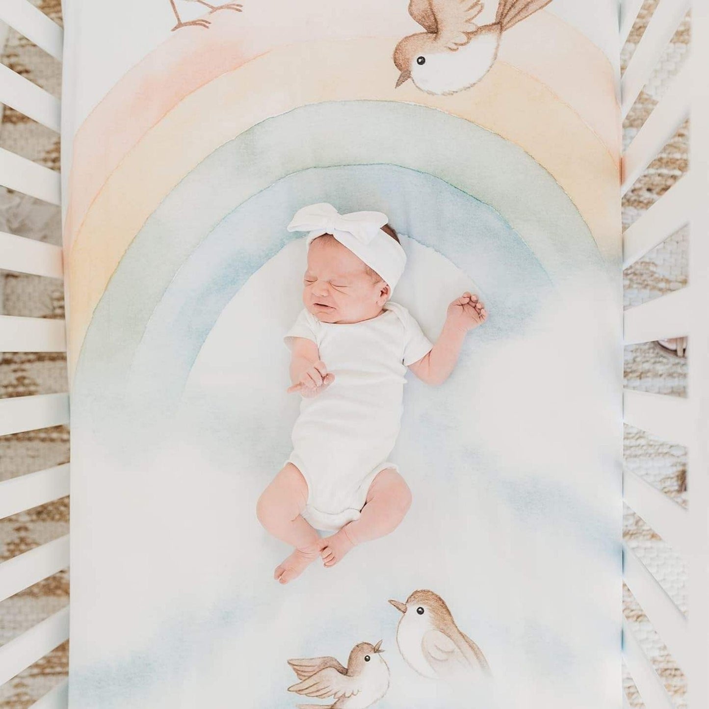 Rookie Humans Rainbow and Birds Fitted Cot Sheet Rookie Humans Rainbow and Birds Fitted Cot Sheet 