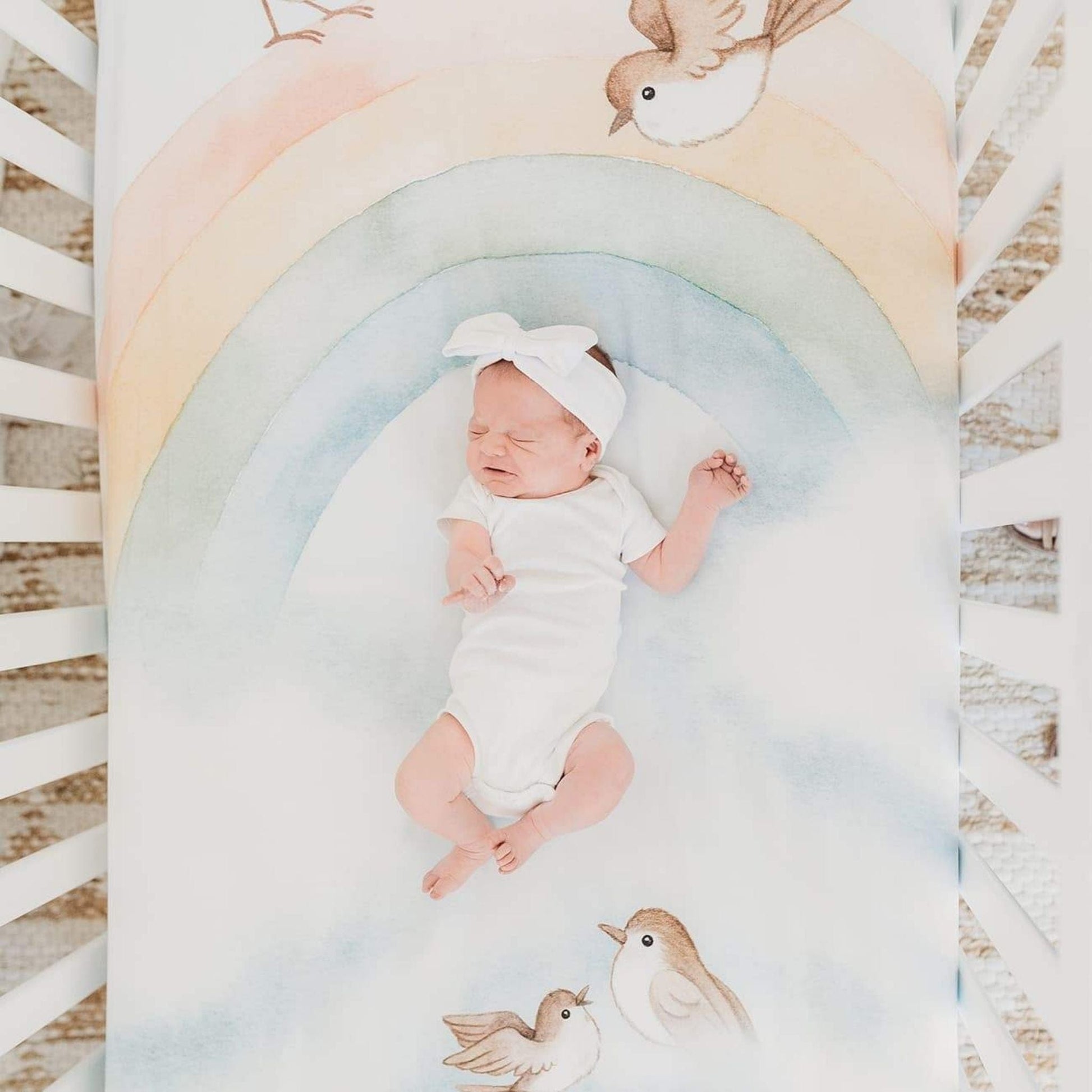 Rookie Humans Rainbow and Birds Fitted Cot Sheet Rookie Humans Rainbow and Birds Fitted Cot Sheet 