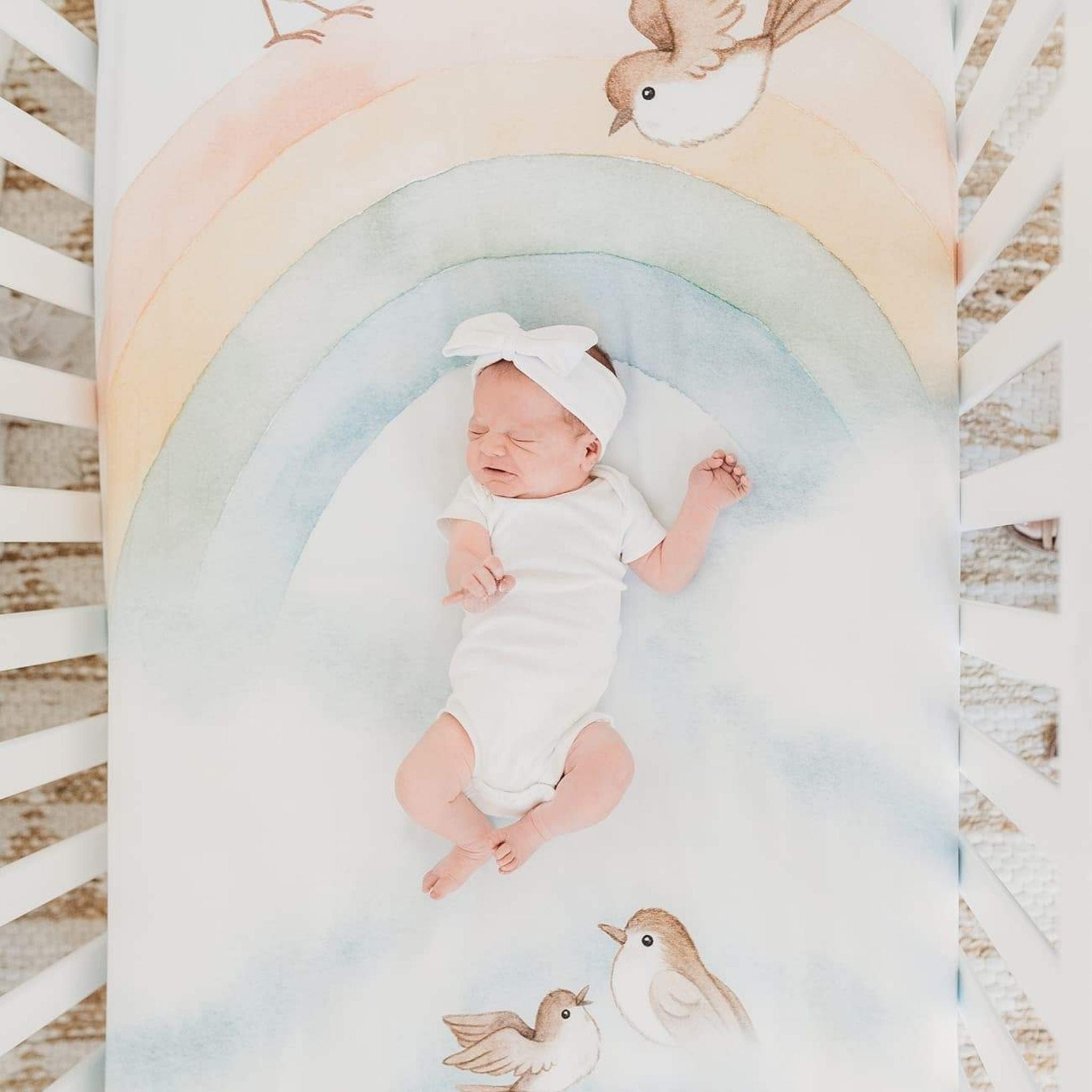 Rookie Humans Rainbow and Birds Fitted Cot Sheet Rookie Humans Rainbow and Birds Fitted Cot Sheet 