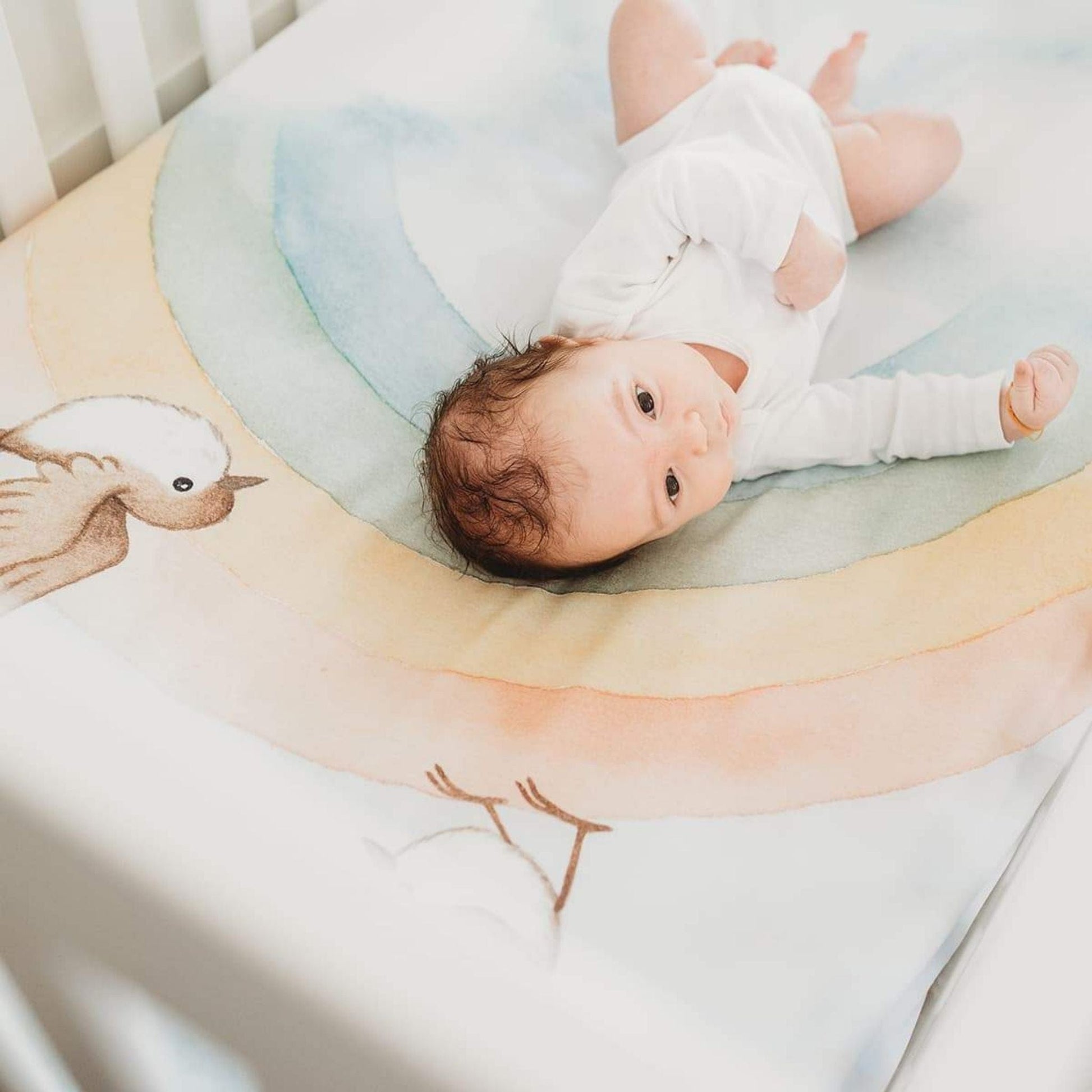 Rookie Humans Rainbow and Birds Fitted Cot Sheet Rookie Humans Rainbow and Birds Fitted Cot Sheet 