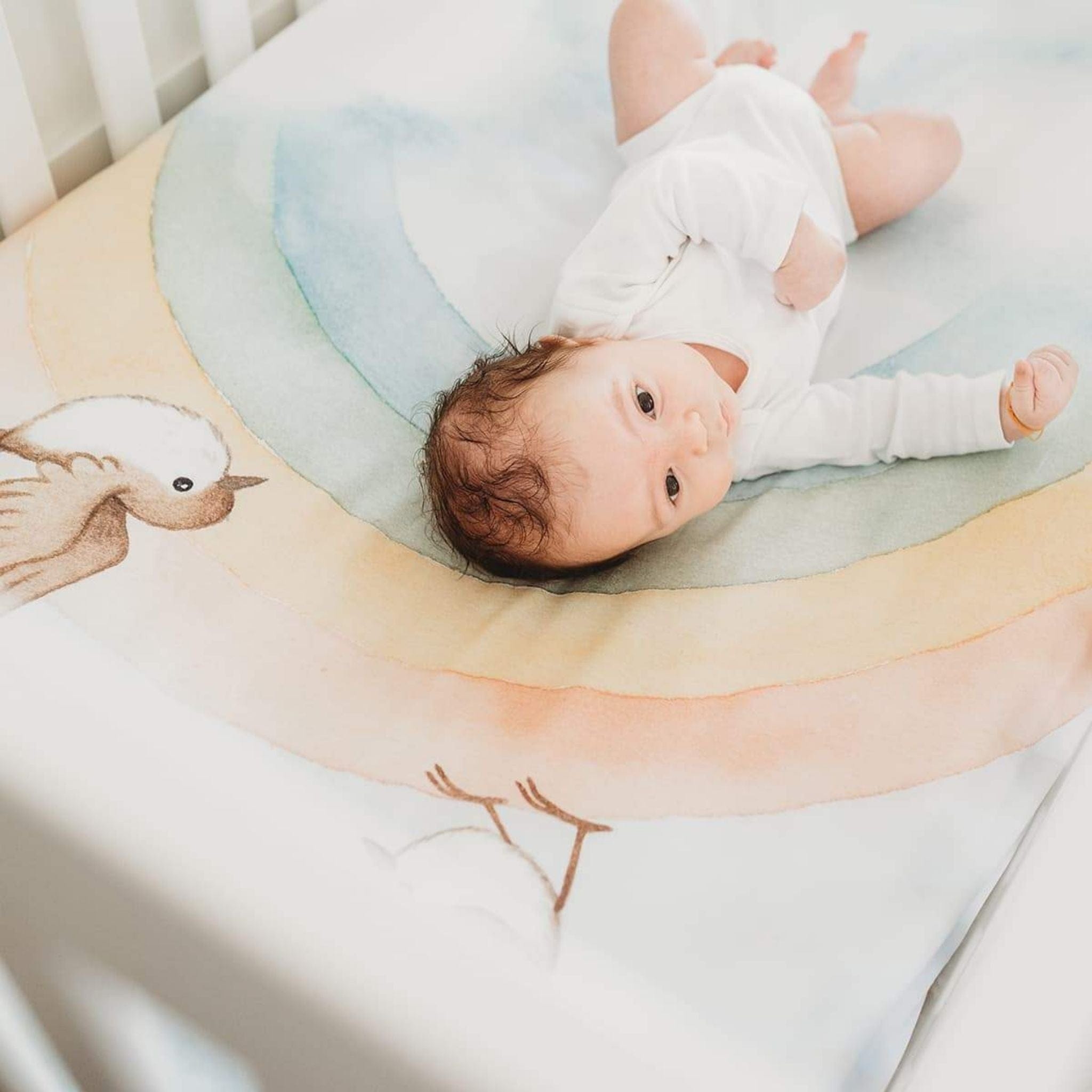 Rookie Humans Rainbow and Birds Fitted Cot Sheet Rookie Humans Rainbow and Birds Fitted Cot Sheet 