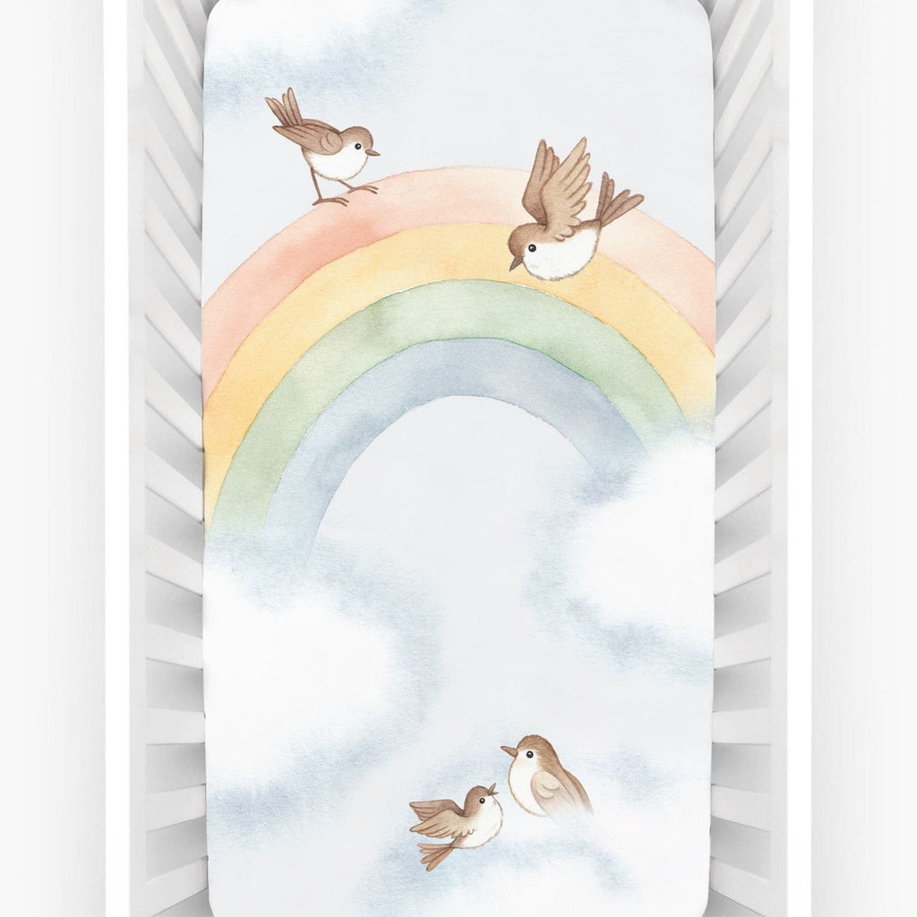 Rookie Humans Rainbow and Birds Fitted Cot Sheet Rookie Humans Rainbow and Birds Fitted Cot Sheet 