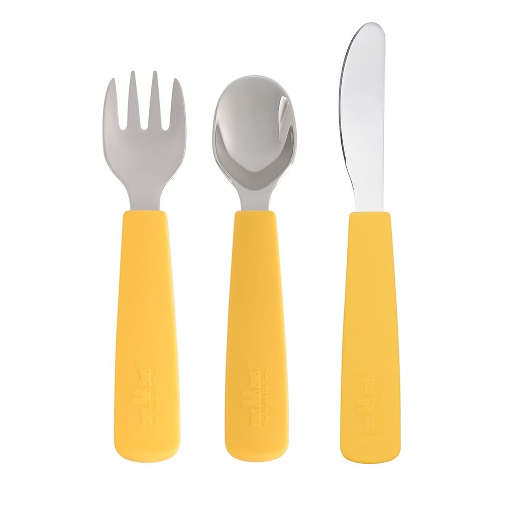 We Might Be Tiny Toddler Feedie Stainless Steel 3 Piece Cutlery Set Yellow 