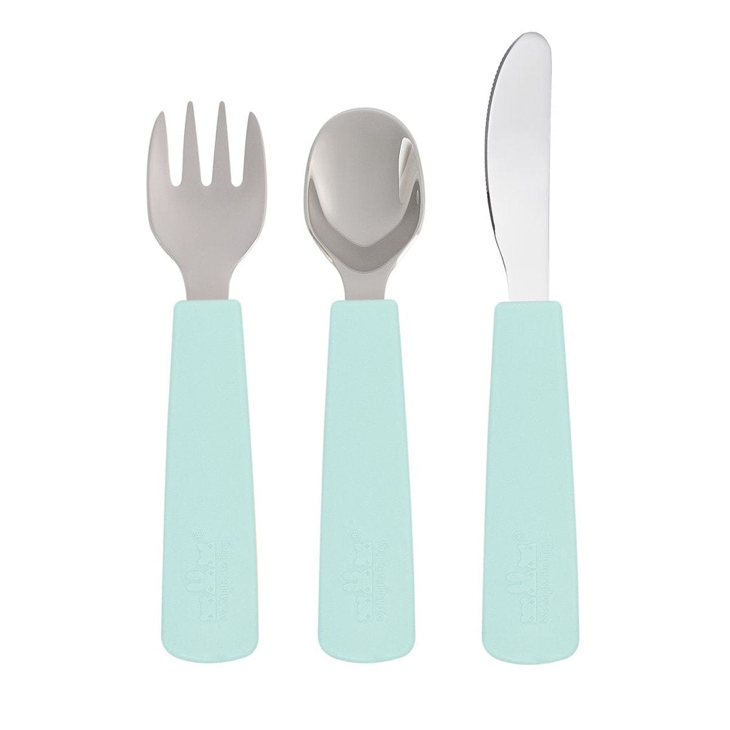 We Might Be Tiny Toddler Feedie Stainless Steel 3 Piece Cutlery Set Minty Green 