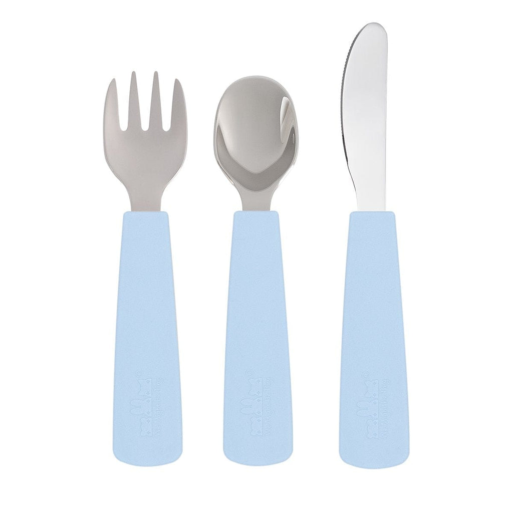 We Might Be Tiny Toddler Feedie Stainless Steel 3 Piece Cutlery Set Powder Blue 