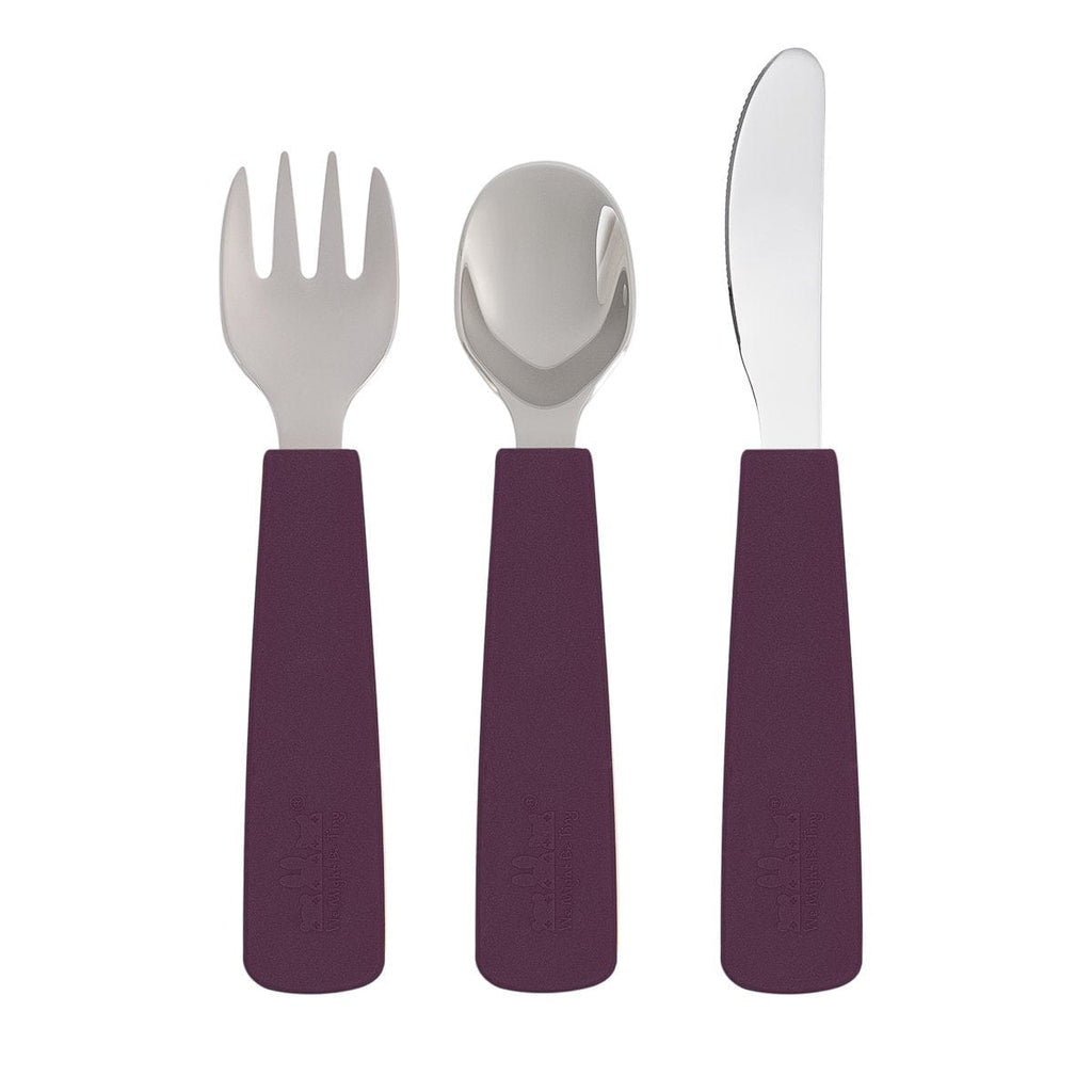 We Might Be Tiny Toddler Feedie Stainless Steel 3 Piece Cutlery Set Plum 
