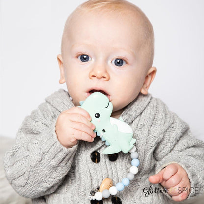 Glitter & Spice T-Rex Dino Silicone Teether with Pacifier Clip Glitter & Spice T-Rex Dino Silicone Teether with Pacifier Clip 