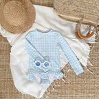 Willow Swim Sophia Sky Gingham Long Sleeve Rashguard One Piece Swimsuit Willow Swim Sophia Sky Gingham Long Sleeve Rashguard One Piece Swimsuit 