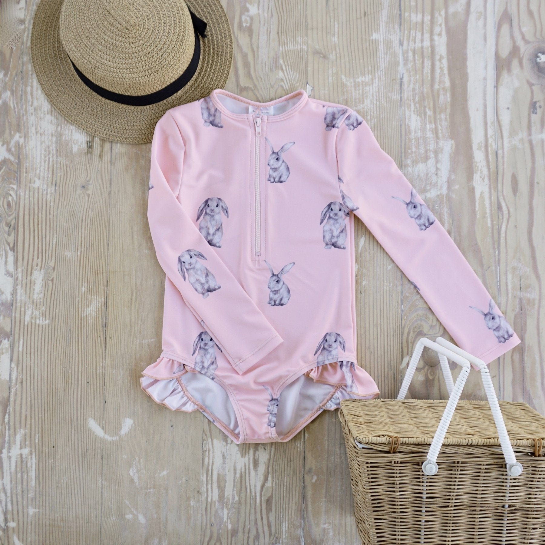 Willow Swim Sophia Funny Bunny Long Sleeve Rash Guard One Piece Swimsuit Willow Swim Sophia Funny Bunny Long Sleeve Rash Guard One Piece Swimsuit 