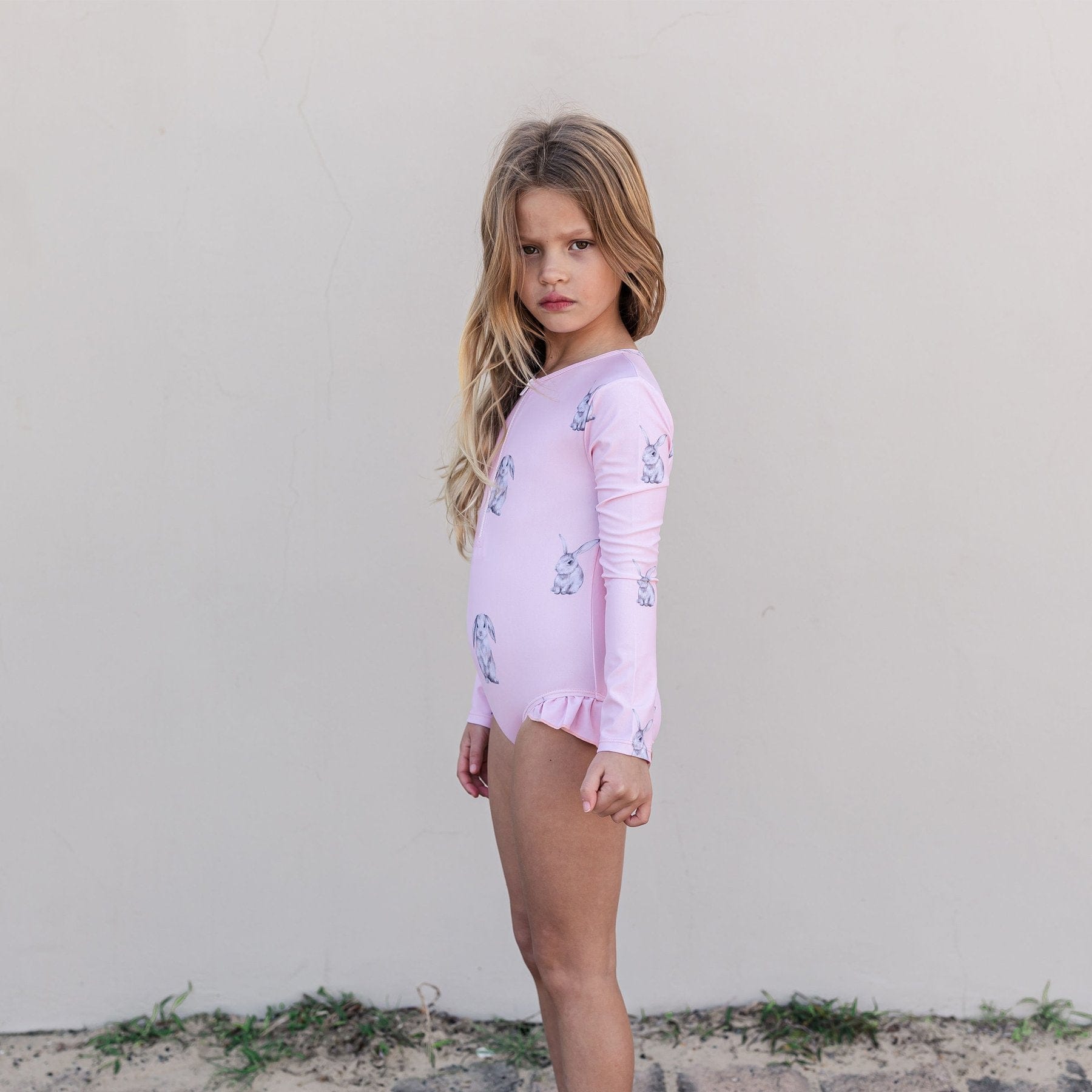 Willow Swim Sophia Funny Bunny Long Sleeve Rash Guard One Piece Swimsuit Willow Swim Sophia Funny Bunny Long Sleeve Rash Guard One Piece Swimsuit 